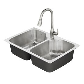 Photo 1 of American Standard Tulsa 33-in x 22-in Double-Basin Stainless Steel Drop-in or Undermount 1-Hole Residential Kitchen Sink All-In-One Kit