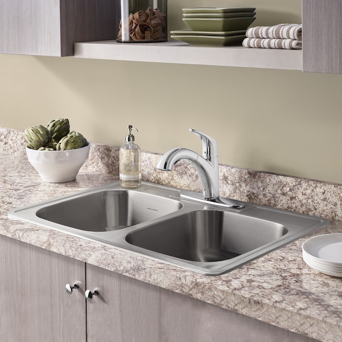 American Standard Drop-In 33-in x 22-in Stainless Steel Double Equal Lowes Kitchen Stainless Steel Sinks