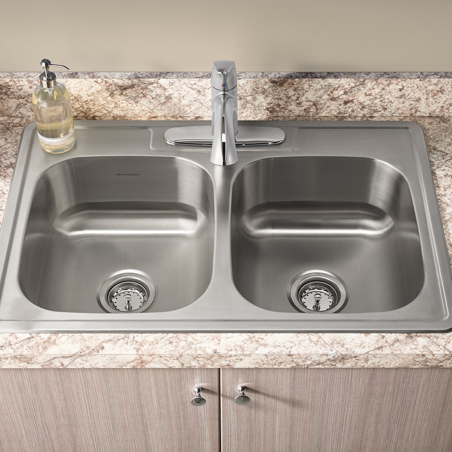 American Standard 33-in x 22-in Stainless Steel Double-Basin Short Drop American Standard Stainless Steel Sink