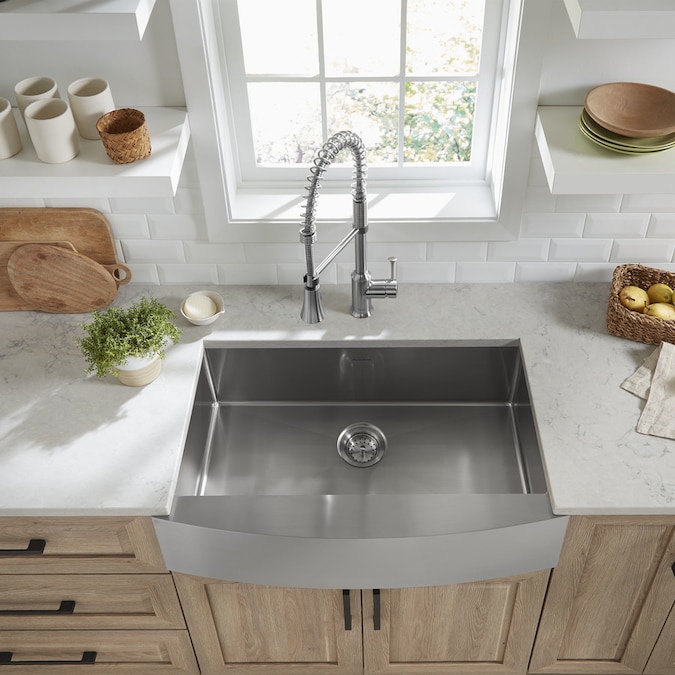 kitchen apron sinks sink standard front drainboard farmhouse stainless single steel kit residential drop american basin pekoe lowes
