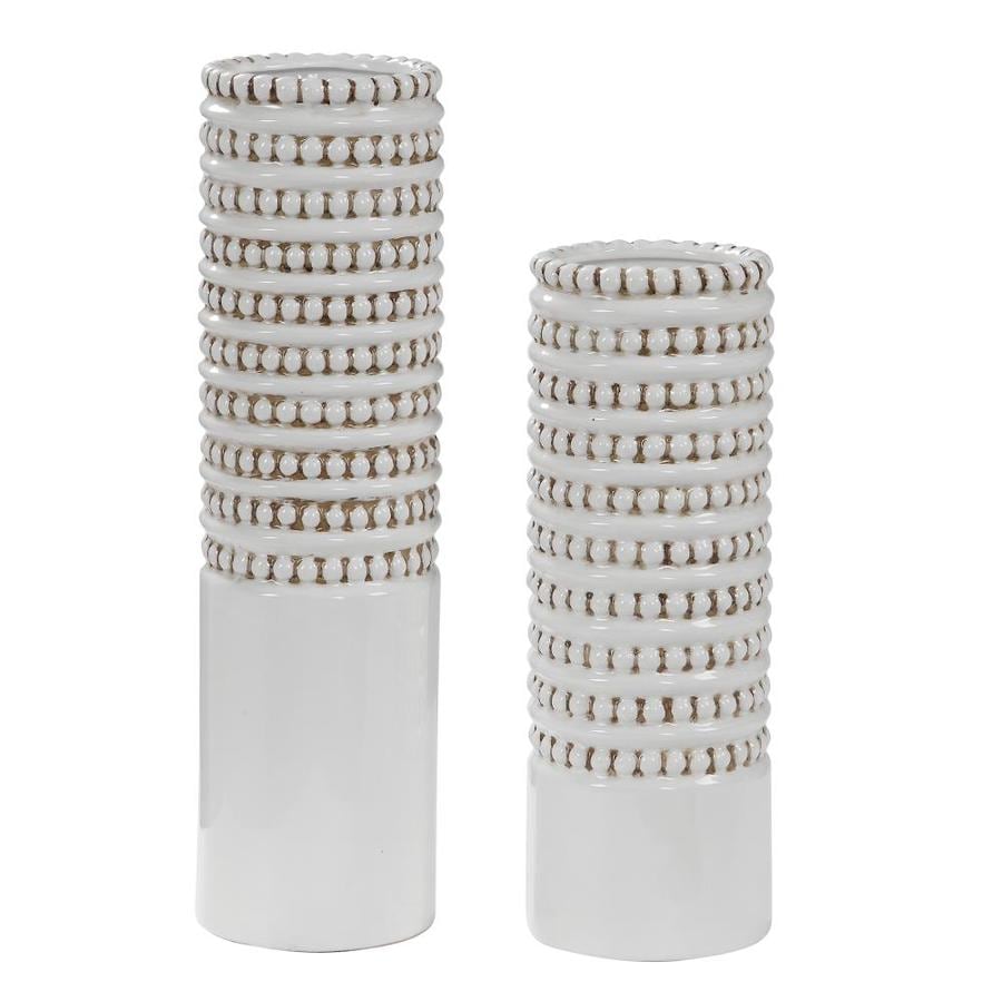 Global Direct Set Of 2 White Beaded Vases At Lowes Com