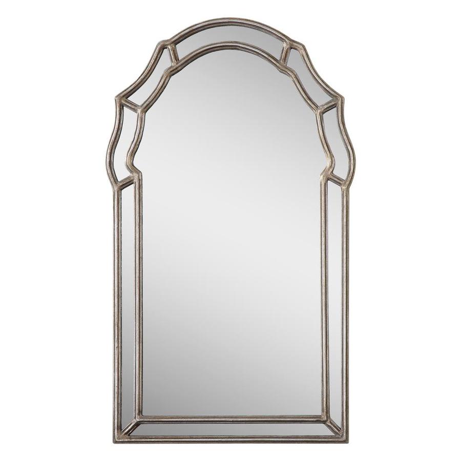 Global Direct 32-in L x 21-in W Arch Antiqued Silver Leaf with A Gray Glaze Framed Wall Mirror