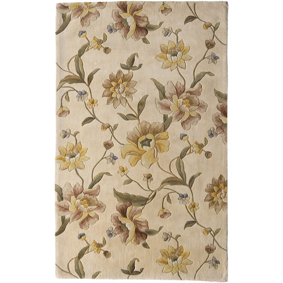 Rugs America 23256 Flora 18-in x 27-in Rectangular Cream Floral Wool Accent Rug