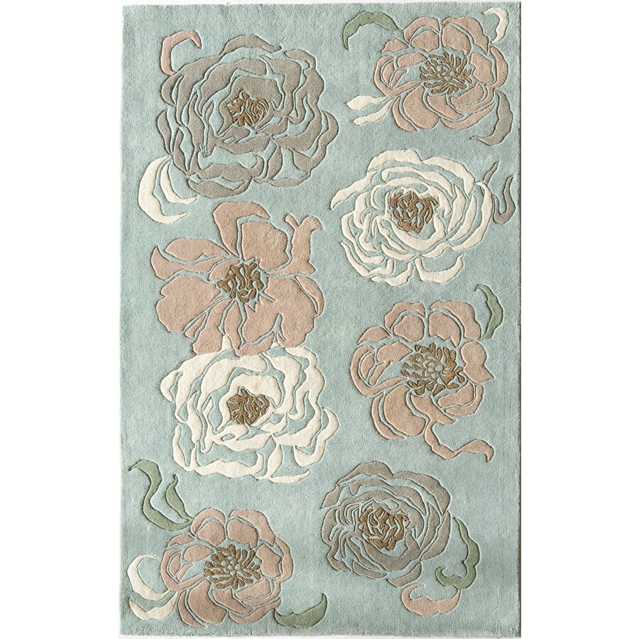 Rugs America 23374 Pacific 18-in x 27-in Rectangular Blue Floral Wool Accent Rug