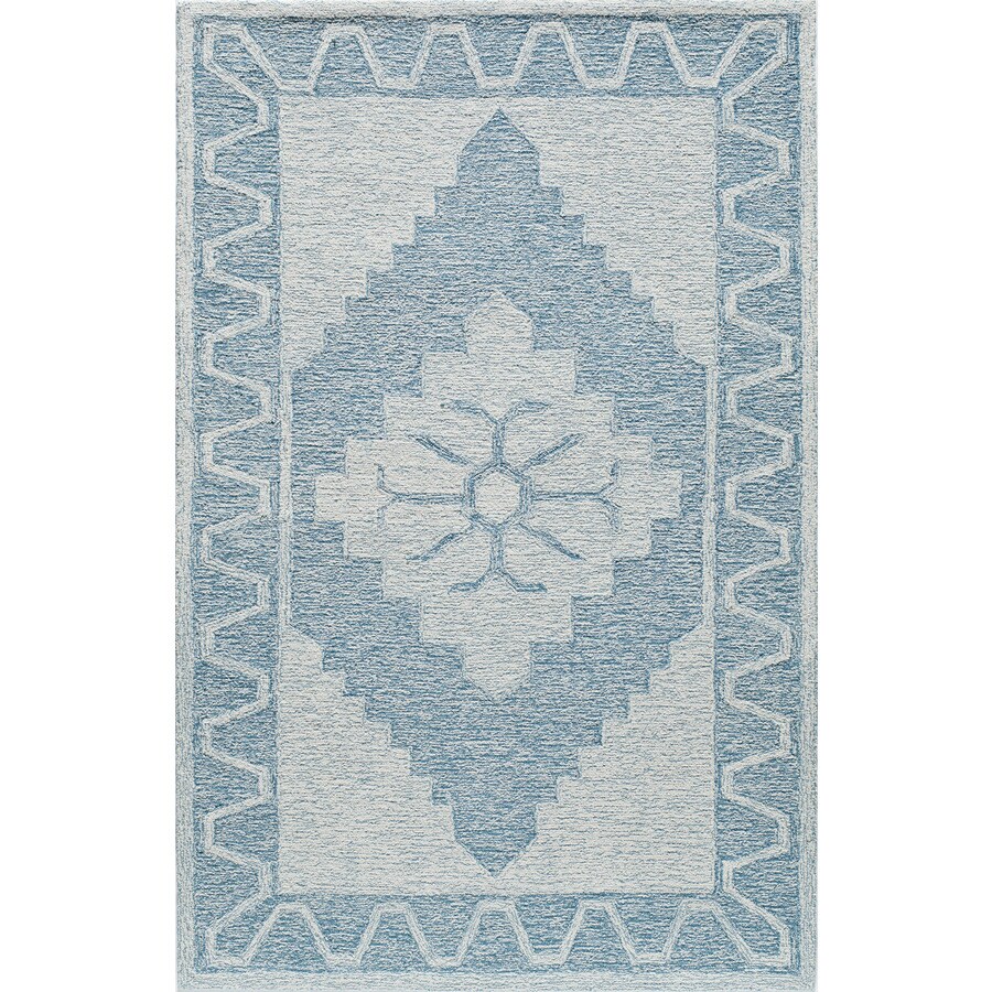 Rugs America Cortland 5 x 8 Wool Emblem Blue Geometric Area Rug at ...