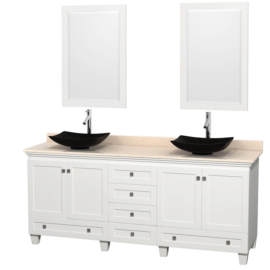 Wyndham Collection Acclaim 80-in White Double Sink Bathroom Vanity with Ivory Natural Marble Top (Mirror Included)