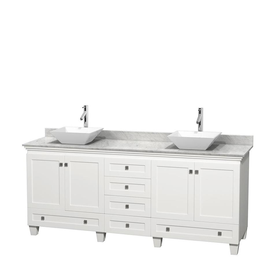 Wyndham Collection Acclaim 80-in White Double Sink Bathroom Vanity with White Carrera Natural Marble Top