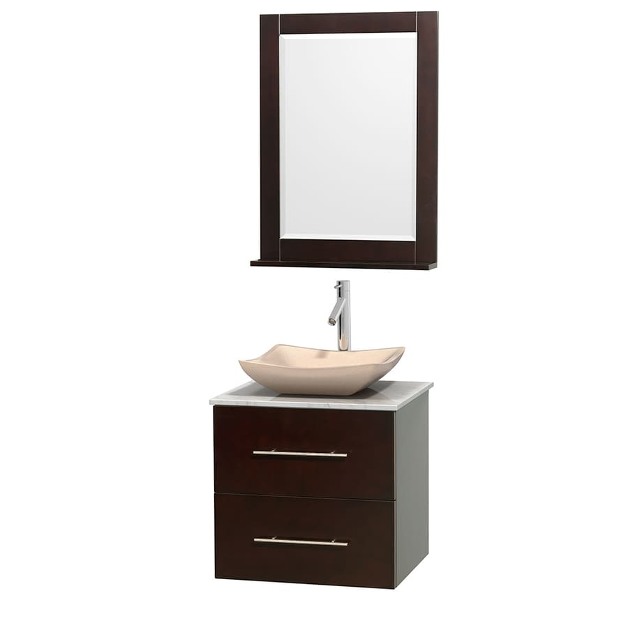 Wyndham Collection WCVW00924SESCMGS2M24 Centra 24-in Espresso Single Sink Bathroom Vanity with White Carrera Top (Mirror Included)