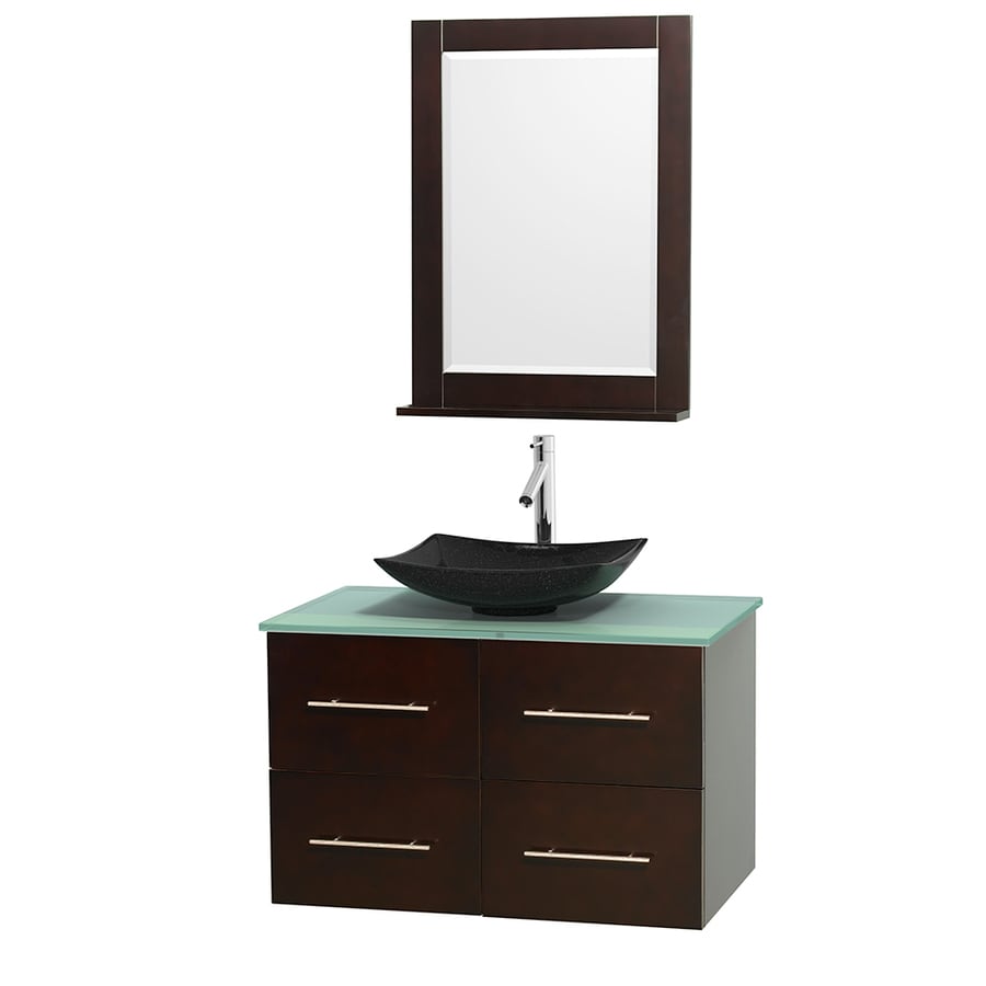 Wyndham Collection WCVW00936SESGGGS4M24 Centra 36-in Espresso Single Sink Bathroom Vanity with Green Top (Mirror Included)
