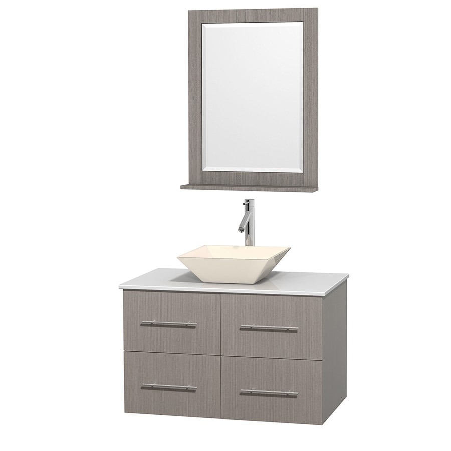Wyndham Collection WCVW00936SGOWSD2BM24 Centra 36-in Gray Oak Single Sink Bathroom Vanity with White Top (Mirror Included)