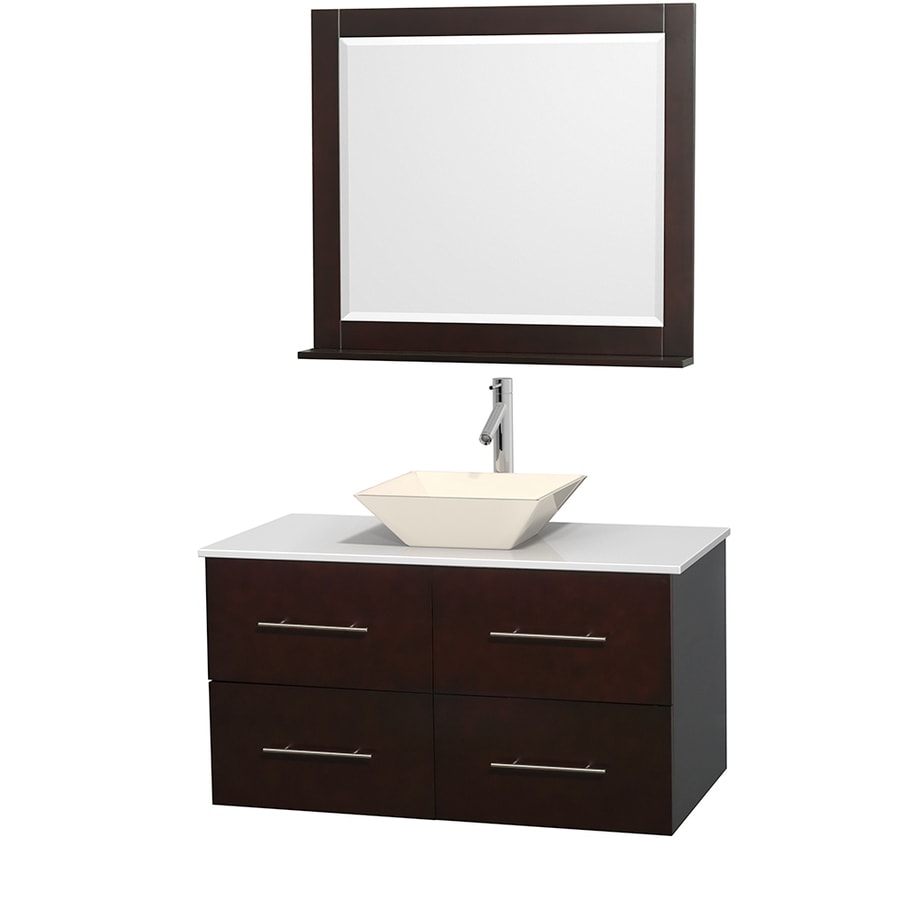 Wyndham Collection WCVW00942SESWSD2BM36 Centra 42-in Espresso Single Sink Bathroom Vanity with White Top (Mirror Included)