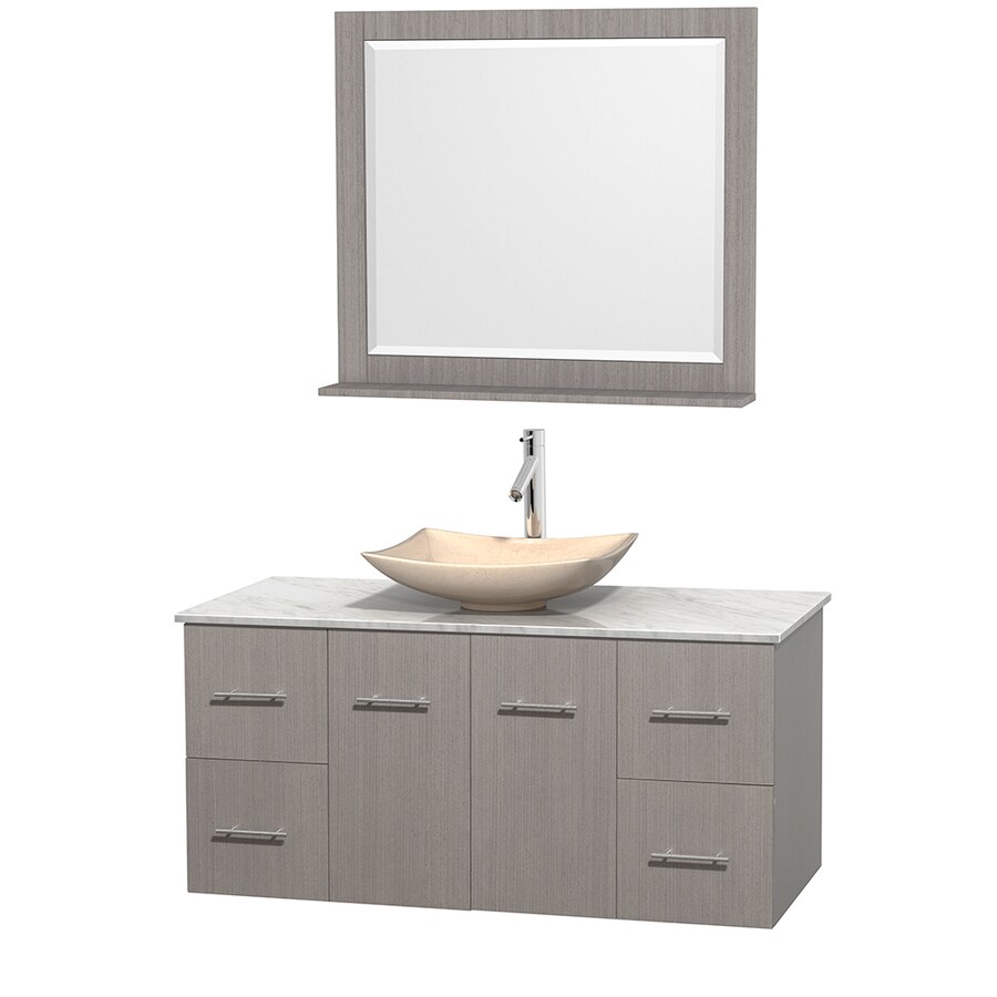 Wyndham Collection WCVW00948SGOCMGS5M36 Centra 48-in Gray Oak Single Sink Bathroom Vanity with White Carrera Top (Mirror Included)