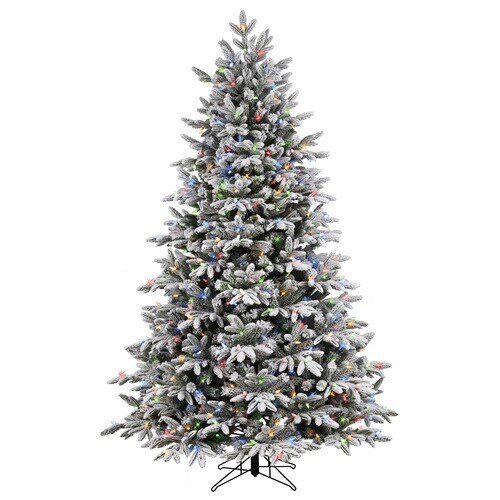 GE 7.5-ft Alaskan Pine Pre-Lit Traditional Flocked Artificial Christmas ...