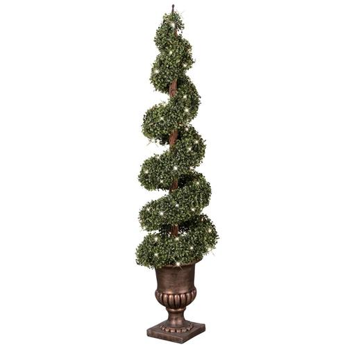 GE 5-ft Pre-Lit Potted Boxwood Slim Artificial Christmas Tree with 100 ...