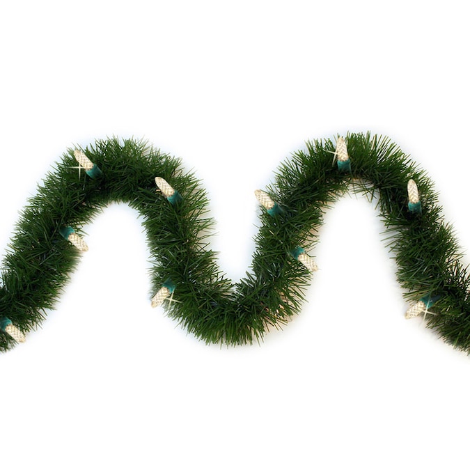 GE Outdoor Pre-Lit 18-Ft Pine Garland with with with White ...