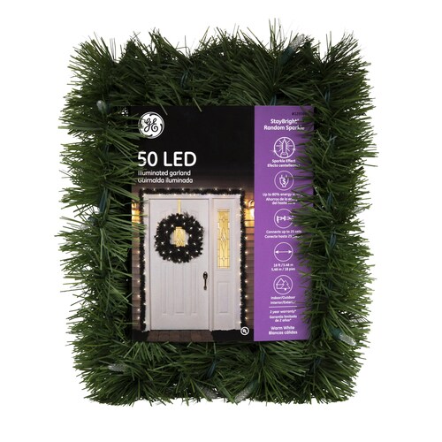 GE Indoor or Outdoor Pre-lit 18-ft Pine Garland with White LED Lights