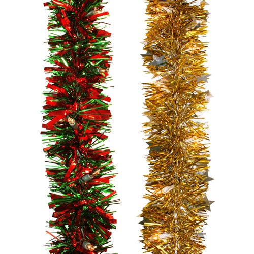 GE Outdoor PreLit 25Ft Tinsel Garland with Clear in the Artificial Christmas Garland