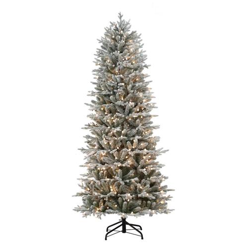 Holiday Living 7.5-ft Pre-Lit Essex Fir Slim Flocked Artificial Christmas Tree with 400 Constant ...