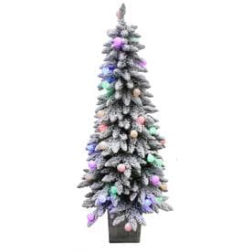 Holiday Living 5-ft Pre-lit Spruce Slim Flocked Artificial Christmas Tree with 50 Constant Multicolor LED Lights