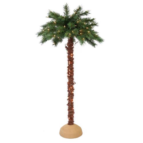 Puleo International 5-ft Pre-Lit Palm Slim Artificial Christmas Tree