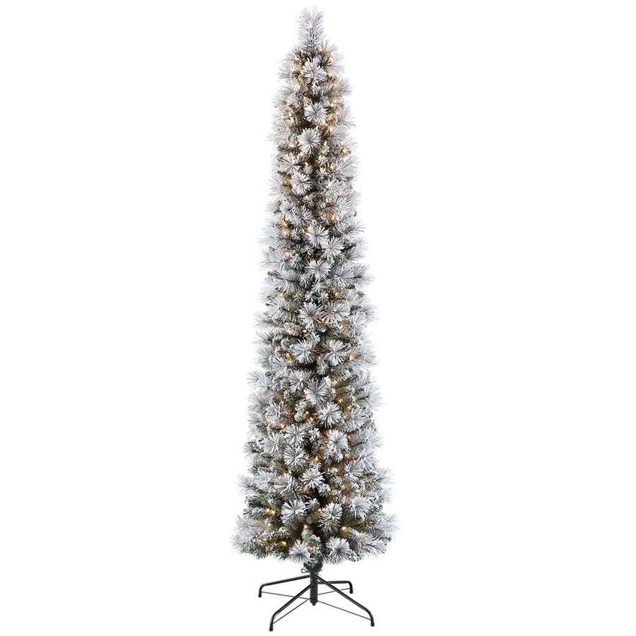 2m/200cm/6.5ft Ambassador Flocked  Pencil Pine Slim Christmas Tree Snow 