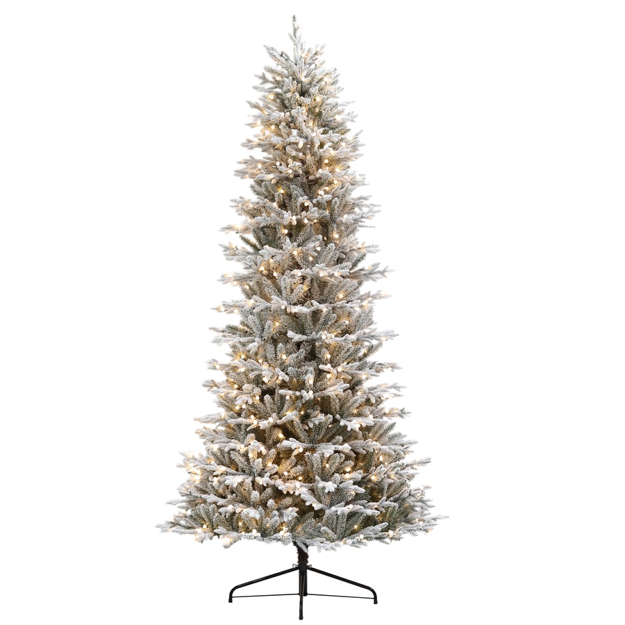 Holiday Living 9 Ft Essex Fir Pre Lit Traditional Slim Flocked Artificial Christmas Tree With