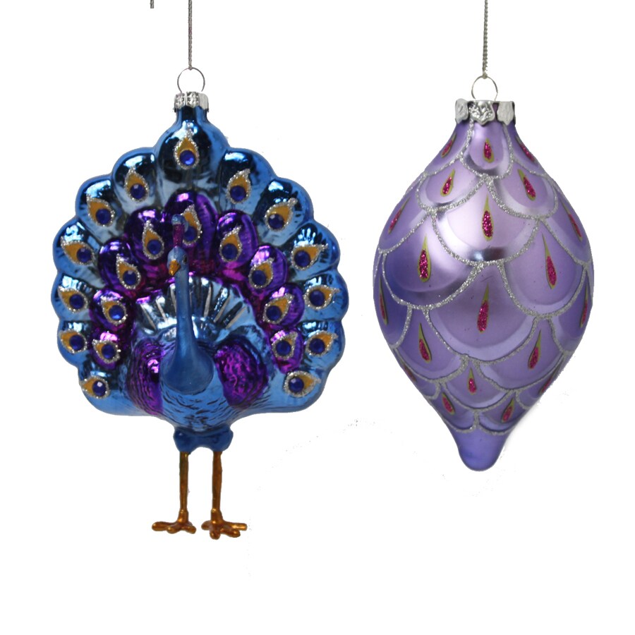 Holiday Living 2Pack Peacock Glass Ornaments in the Christmas