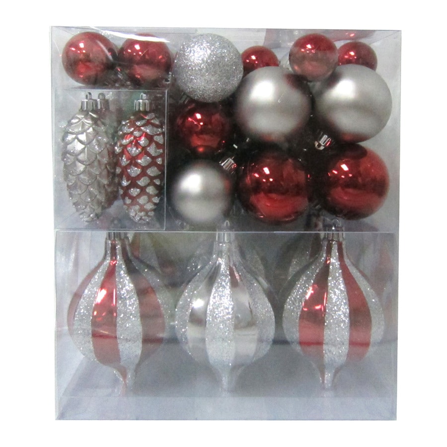 Holiday Living 62Pack Burgundy and Silver Shatterproof Multi Pack Ornaments in the Christmas
