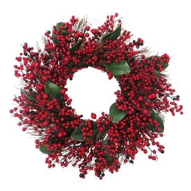 Holiday Living 30-in Red, Green, Burgundy, Berry, Magnolia Leaf, Brown Berry Artificial Christmas Wreath