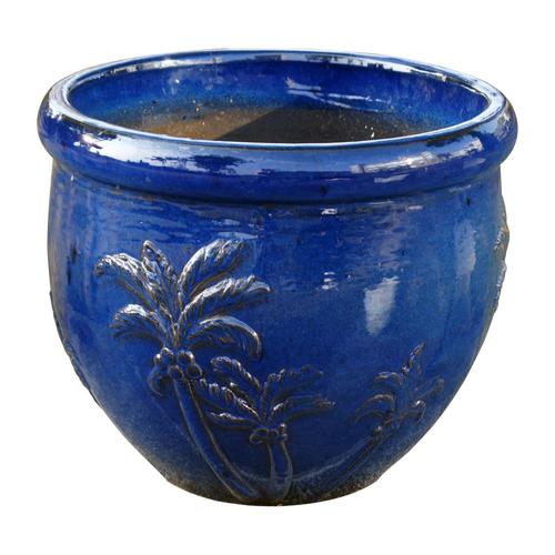 17.5-in W x 14.75-in H Blue Ceramic Planter in the Pots 