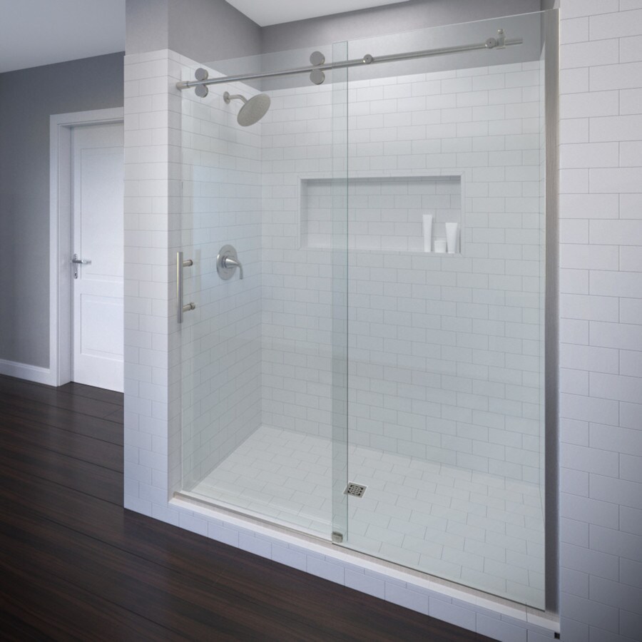 Basco Vinesse Lux 76-in H x 45-in to 47-in W Frameless Bypass/Sliding Brushed Nickel Shower Door