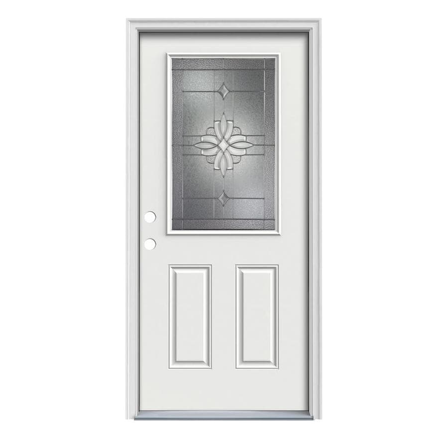 ReliaBilt Laurel Half Lite Decorative Glass Right-Hand Inswing Primed Steel Prehung Entry Door Solid Core (Common: 32-in x 80-in; Actual: 33.438-in x 81.75-in)