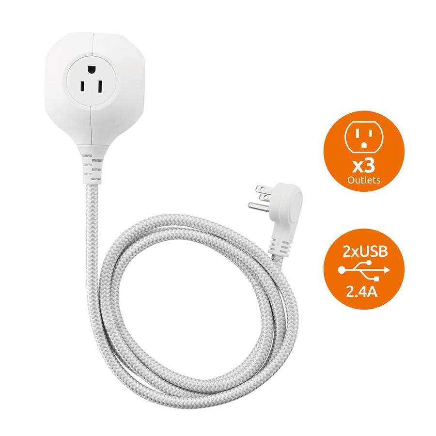 LINK2HOME 3-Outlet 2-USB Ports White Power Strip