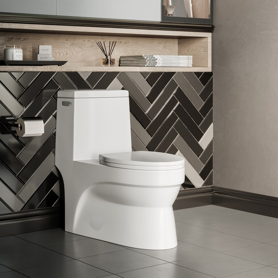 Swiss Madison Virage Glossy White Elongated Comfort Height Ceramic Toilet 12-in Rough-In Size with Slow Close