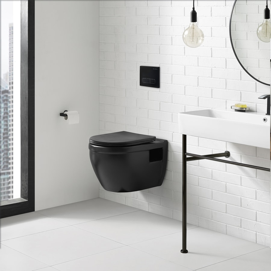 Swiss Madison Ivy Matte Black Elongated Wall Hung Toilet Bowl in the ...