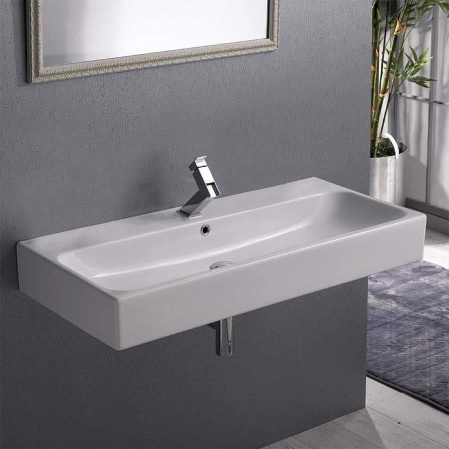 Nameeks -Pinto White Ceramic Wall-Mount Rectangular Trough Bathroom ...