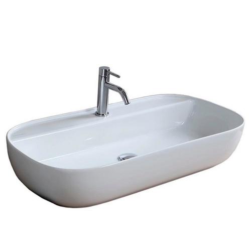 Nameeks Glam White Ceramic Vessel Oval Trough Bathroom Sink (30in x 15