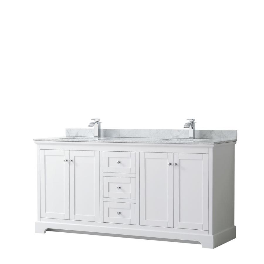 Wyndham Collection Avery 72-in White Double Sink Bathroom Vanity with White Carrara Marble Natural Marble Top