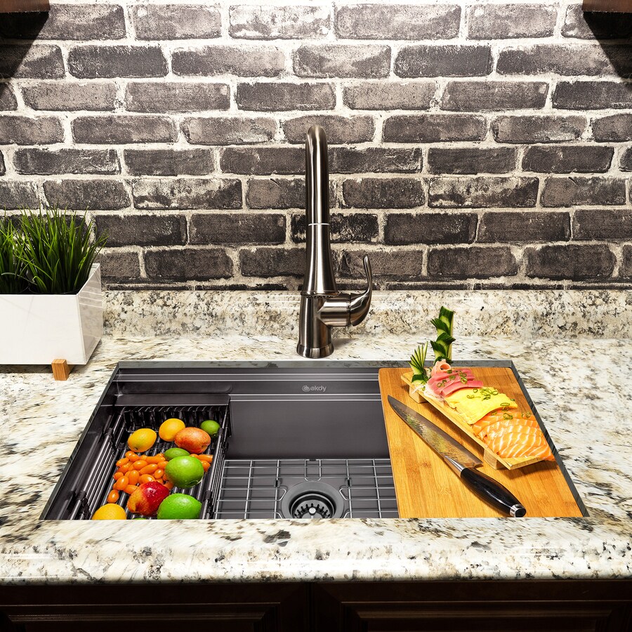 Akdy Ks0501 Undermount 30 In X 18 In Matte Black Single Bowl Workstation Kitchen Sink In The Kitchen Sinks Department At Lowes Com