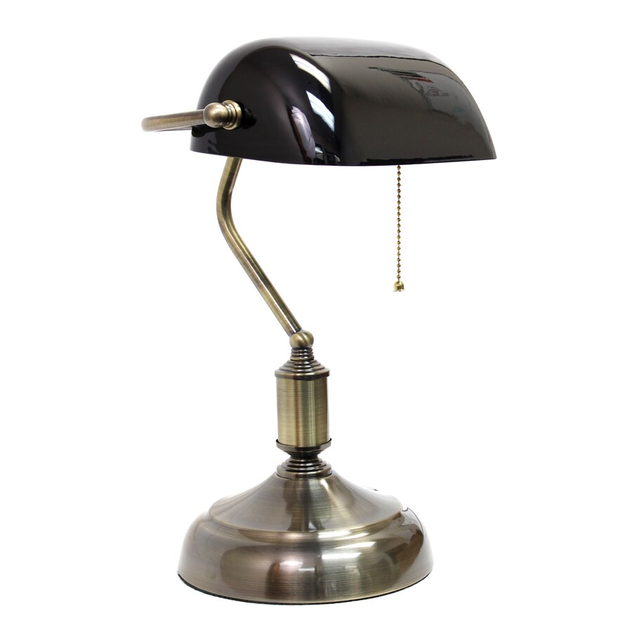 Simple Designs 14.4in Antique Nickel/Black Downbridge Table Lamp with