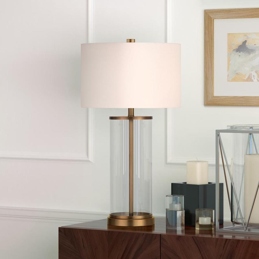 Hailey Home Rowan 28-in Brass Rotary Socket Table Lamp with Fabric ...