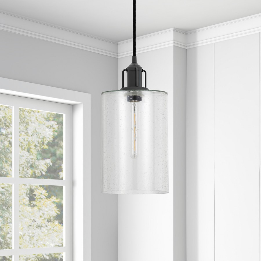 Hailey Home Nora Bronze Single Traditional Seeded Glass Cylinder Integrated LED Pendant Light at