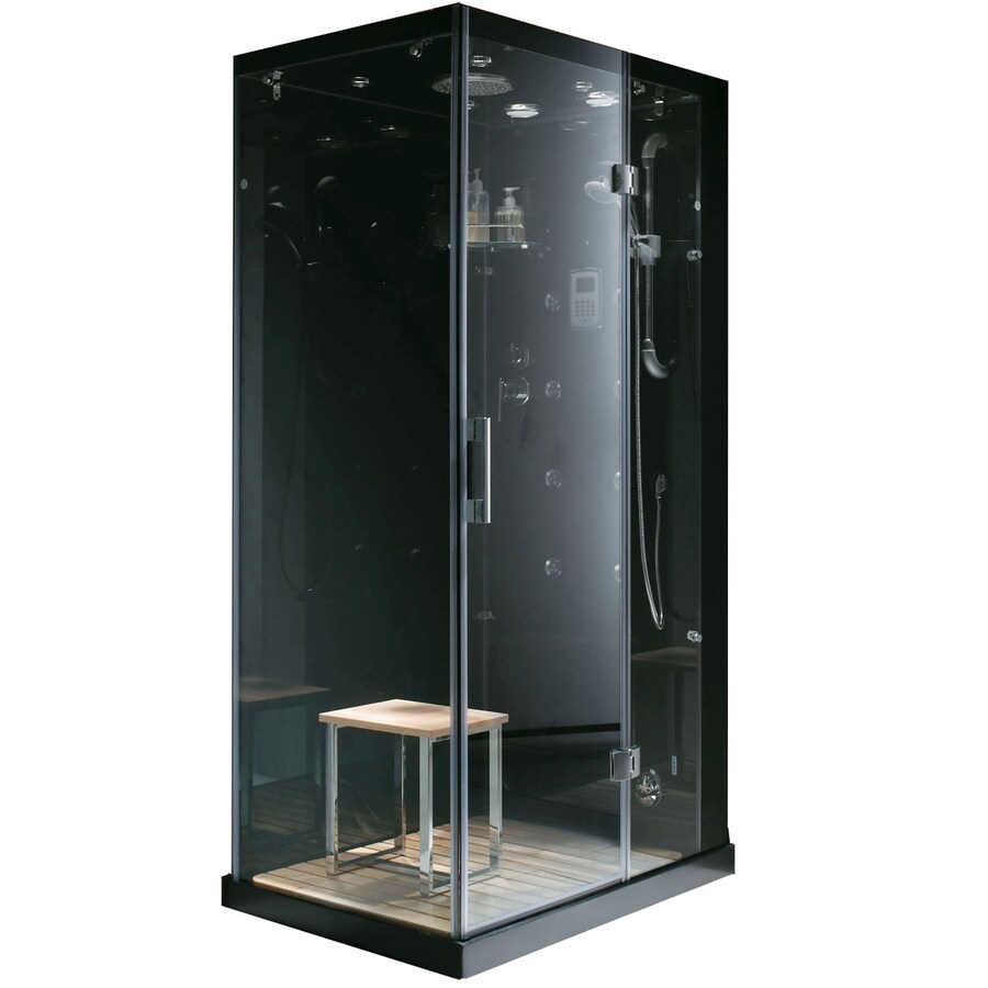 Northeastern Bath Black Tempered Glass Wall Stone Composite Floor