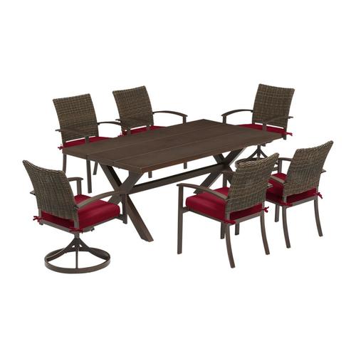 Allen Roth Atworth 7 Piece Brown Frame Patio Set With Cherry Red