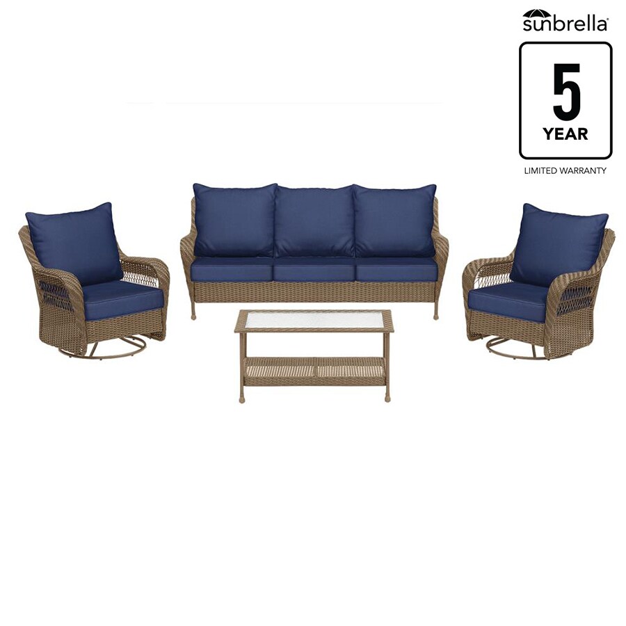 Allen Roth Glenlee 4 Piece Wicker Frame Patio Conversation