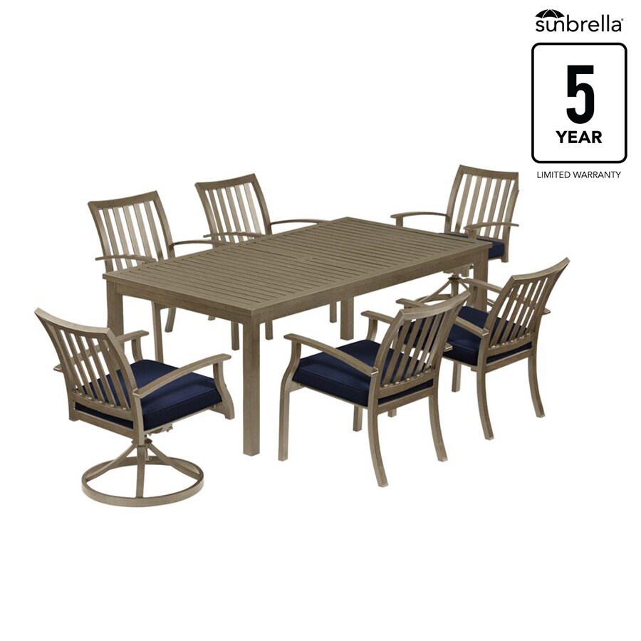 Gatewood 7 Piece Brown Metal Frame Patio Set With Canvas Navy Gatewood 7 Piece Brown Metal Frame Patio Set With Canvas Navy Sunbrella Cushions At Lowes