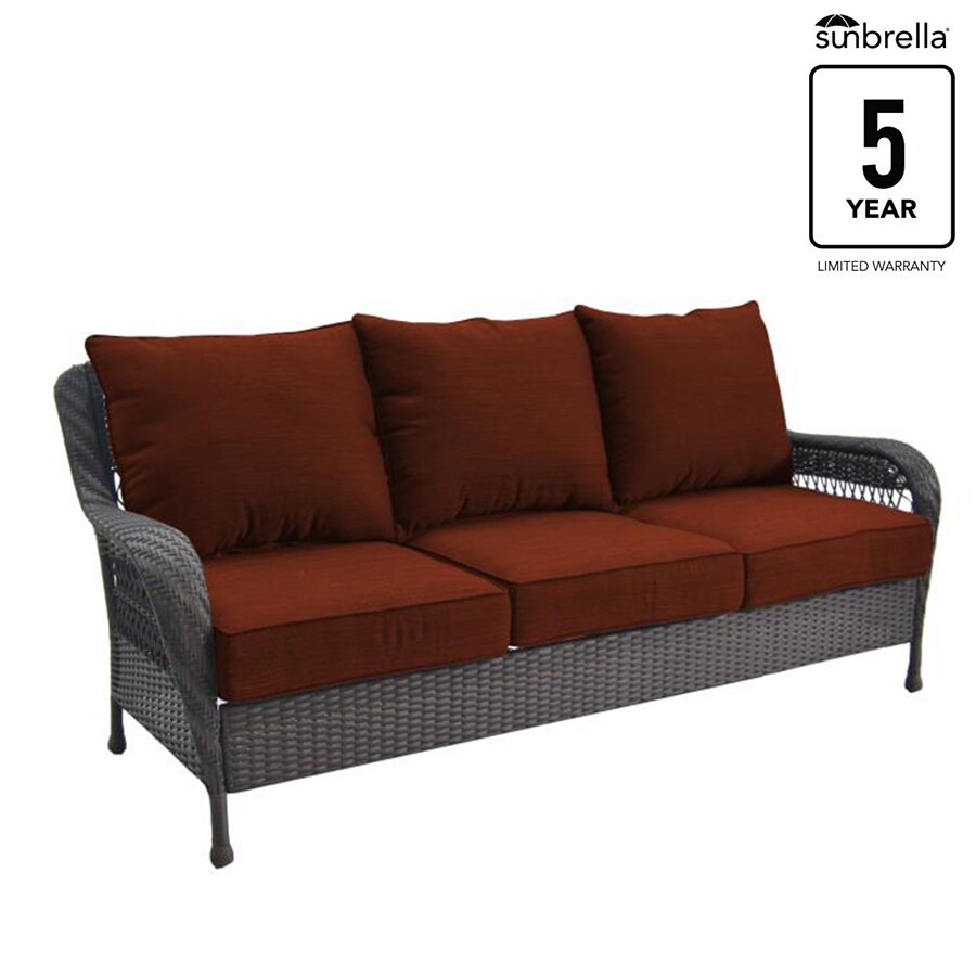 allen + roth Glenlee Wicker Outdoor Sofa with Cushion(s) and Canvas Red Steel Frame in the Patio