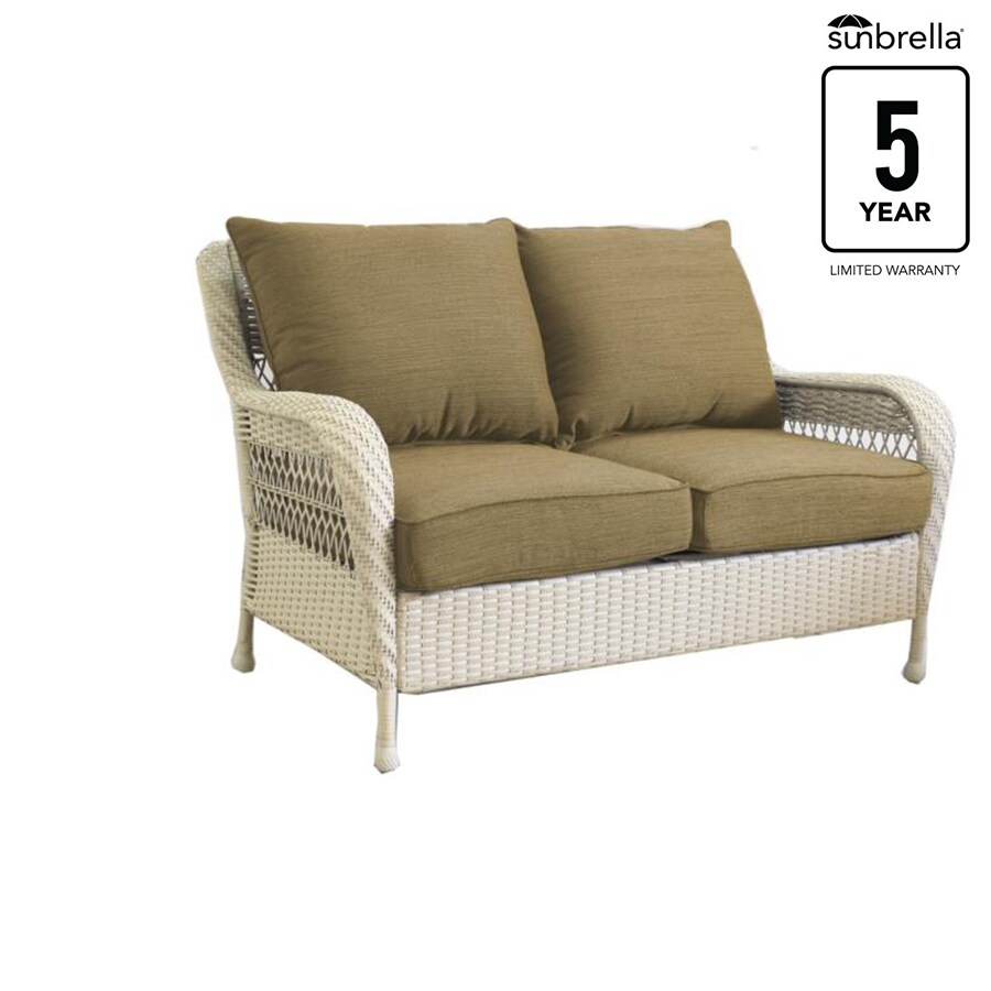 Allen Roth Glenlee Wicker Outdoor Loveseat With Cushion And Sailcloth Sisal Steel Frame In The Patio Sofas Loveseats Department At Lowes Com