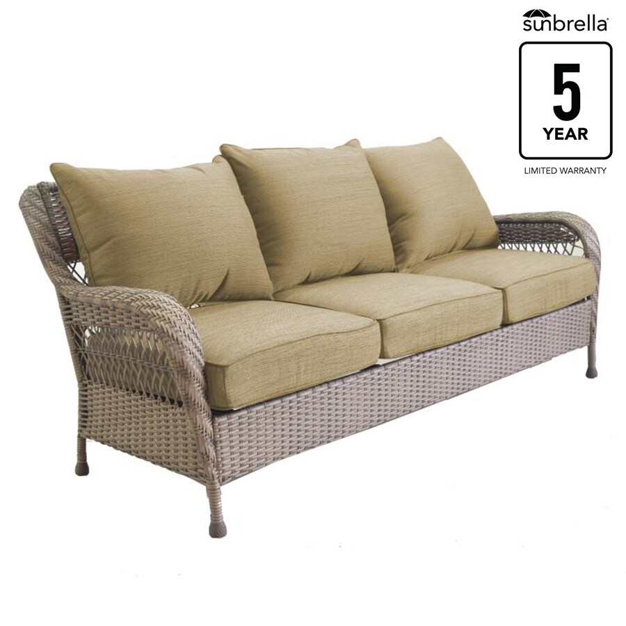 Allen + roth Glenlee Wicker Outdoor Sofa with Cushion and Steel Frame ...