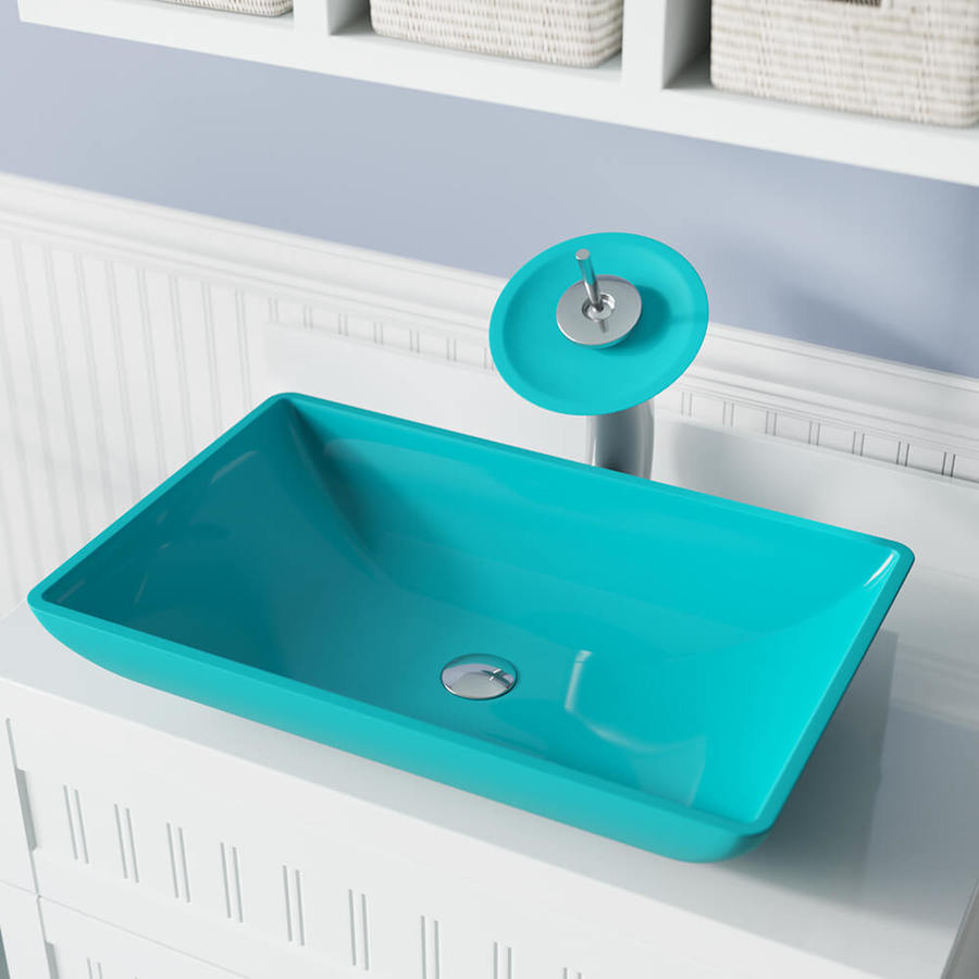 MR Direct Turquoise Tempered Glass Vessel Rectangular Bathroom Sink ...